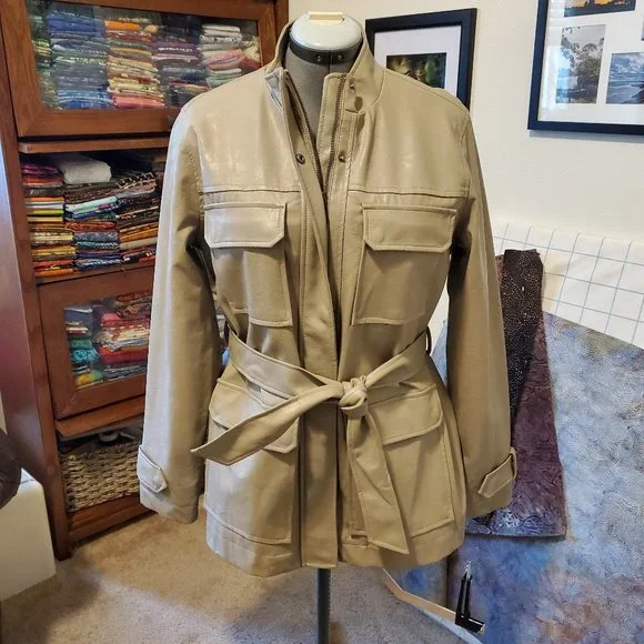 A New Day "pleather" belted jacket size Large - Picture 1 of 4